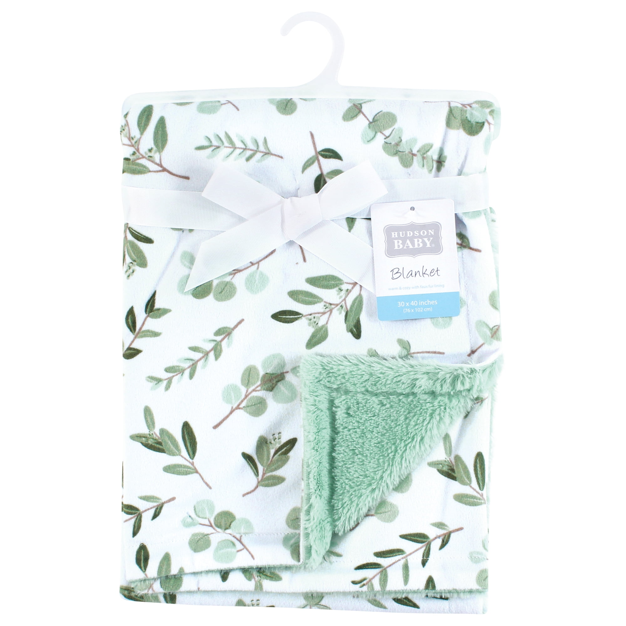 Hudson Baby Plush Blanket with Furry Binding and Back, Eucalyptus, One Size