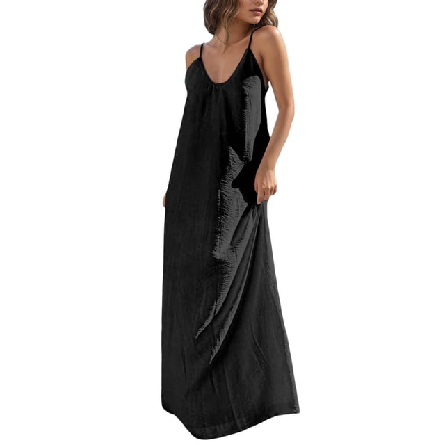 Besolor Robes Maxi d'Été pour Femmes Décontractées Boho à Col en V Sans Manches Dos Nu Robe Caraco Longues Robes de Plage