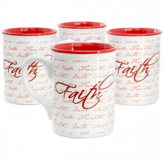Gibson Home 142555.01 16 oz Inspirational Words Faith Sto are Mug Set, Red - 4 Piece