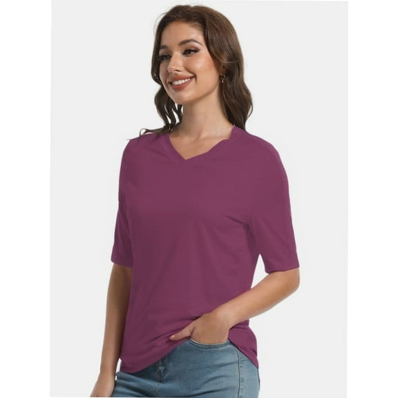 Women's Short Sleeves T Shirt Casual V Neck Solid Casual Sweatshirt