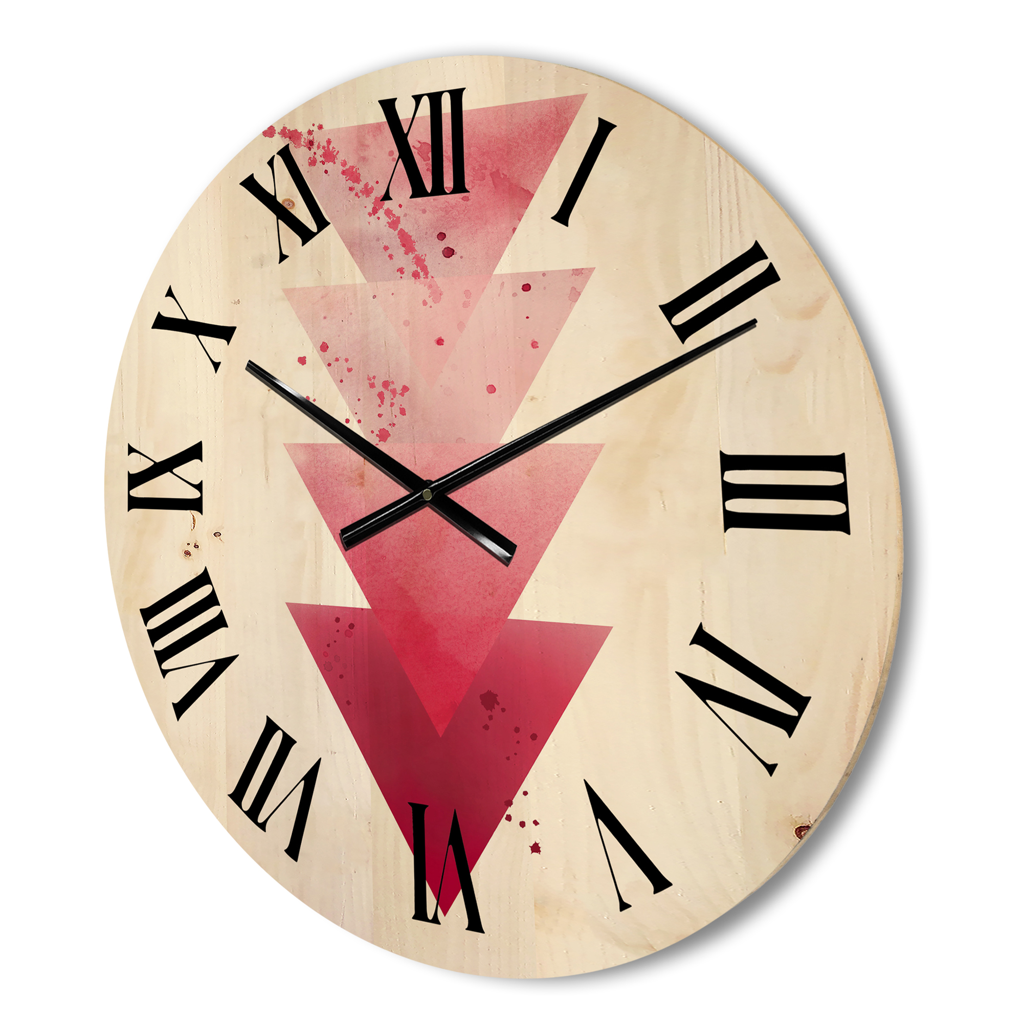 Designart 'Abstract Geometric Art Red Triangles Composition' Modern Wood Wall Clock