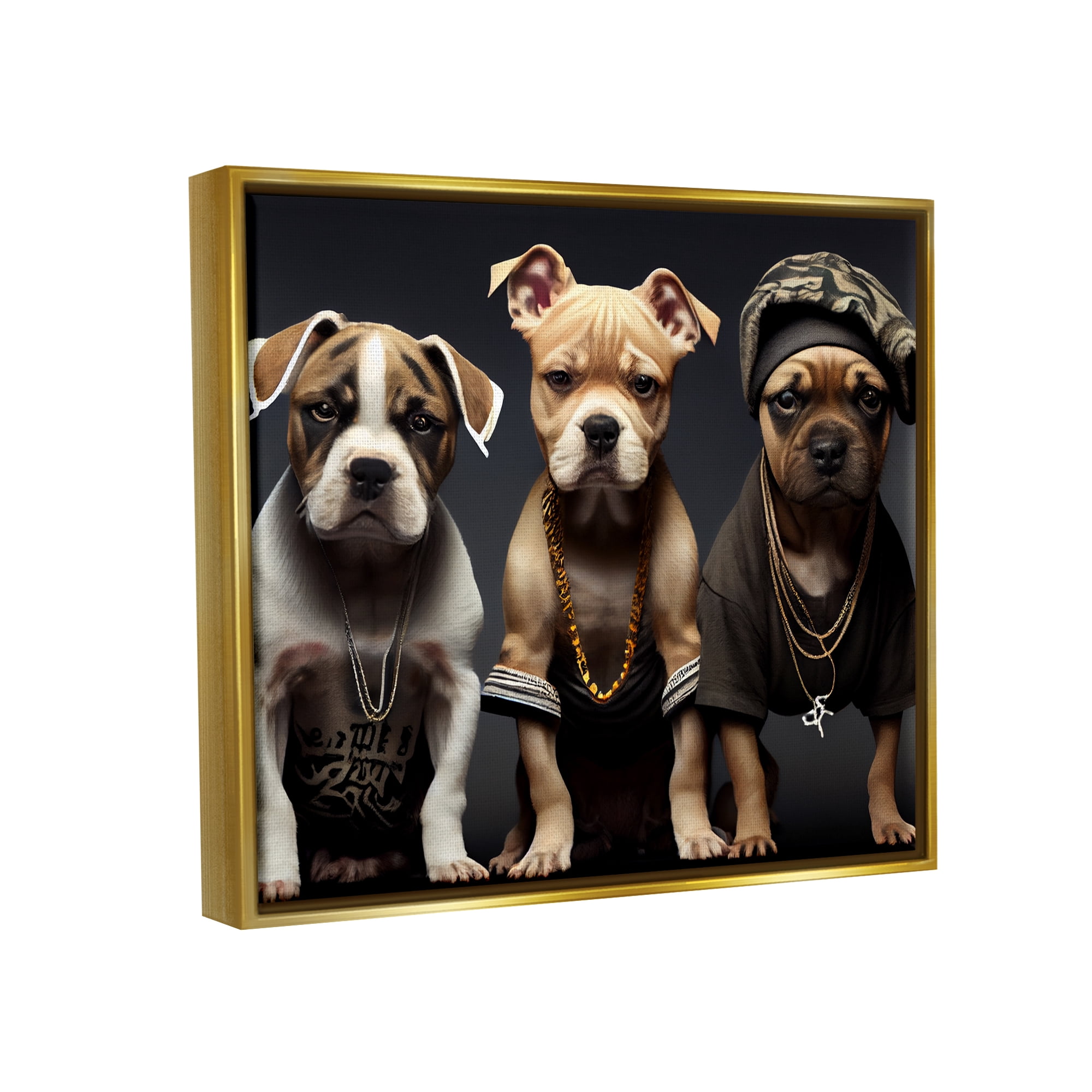 Stupell Industries Gangster Dogs Trio Puppies Animals & Insects Painting Gold Floater Framed Art Print Wall Art