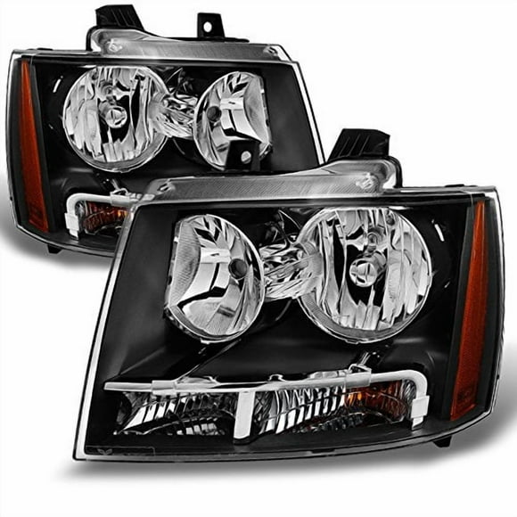 AKKON - For Chevy Avalanche Suburban Tahoe Black Bezel Headlights Front Lamps Replacement Pair Left + Right