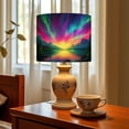 thumbnail image 6 of Fantastic Linen Drum Lampshades Aurora Starry Sky Lake Fantastic Landscapes Aurora Sky 13"x13"x10" Light Shade for Table Lamps Floor Lamps Drum Lamp Shades Lampshade Replacement Assembly Required, 6 of 8
