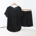 thumbnail image 2 of Plus Size Pajama Sets for Women 2 Piece Sleepwear Sets V-Neck Summer Loose Short Sleeve Top Wide Leg Shorts Home Wear Two Piece Set, 2 of 8