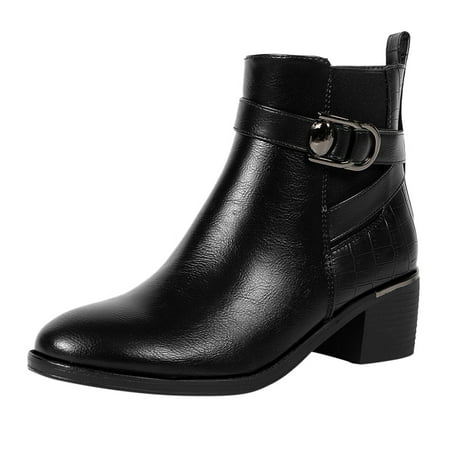 

Black Boots for Women Retro Pointed Toe Chunky Heel Ankle Booties Short Boots Ladies Shoes Side Zip Chunky Heeled Boots Ankle Boots for Women PU Black