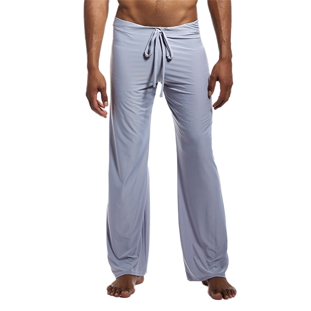 sandbank Men Yoga Pants Ice Silk Long Pants High Waist Solid Lounge Trousers Drawstring Sleepwear Bottoms Loose Sports Pants 