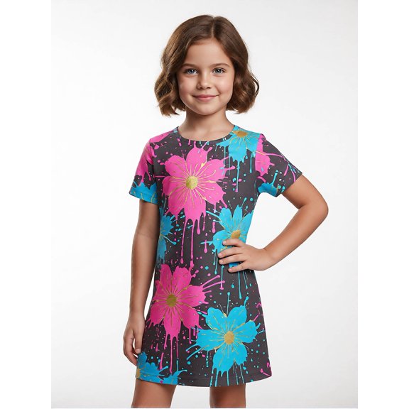 Girls Adorable Casual Dress Regular-Fit Short Sleeve Summer Dress Comfortable Everyday Wear for Tween Girls Age 8-13 Summer Casual