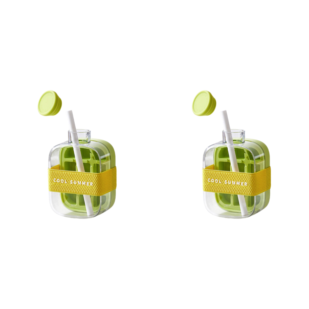 2 en 1 Bandeja Hielo Cubitos Con Fabricante Paja (500 Ml) Verde