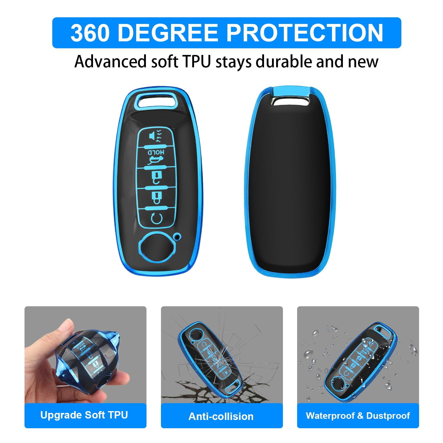 Key Fob Cover for Nissan,Car Key Fob Protector 5 Buttons Key Case Protection Compatible with 2023 2024 Pathfinder Rogue Metal Keychain Remote Key Accessories Protector