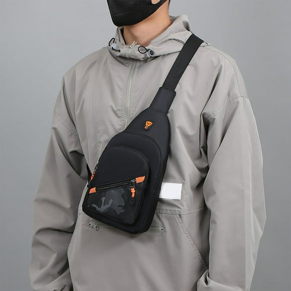 Shoulder Bag Waist Bag Crossbody Pack | Adjustable Strap | Oxford Cloth | Headphone Hole | 4 Pockets | Lightweight 160g | Blue, Gray | 30×16×5cm | For Running, Hiking, Cycling, Travel