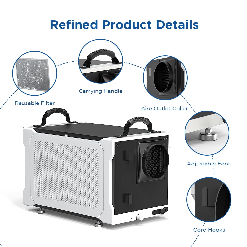 Moiswell 155 Pint Commercial Dehumidifier with Drain Hose – Energy Star Certified for Basements & Crawl Space