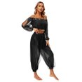 thumbnail image 3 of Linjinx Women Belly Dance Outfits Sequin Long Sleeve Off Shoulder with Pants Set Carnival Black One Size, 3 of 6