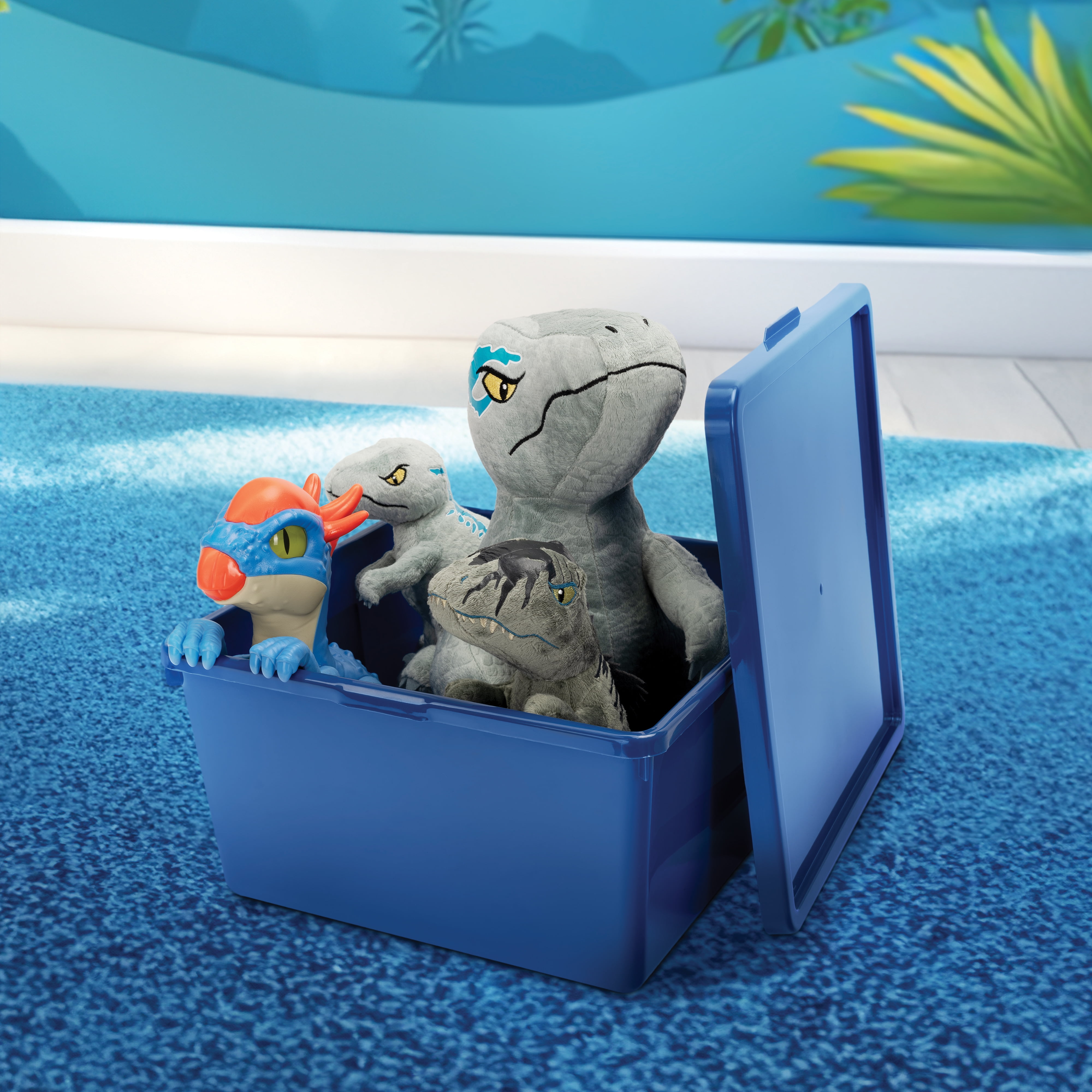 Your Zone Kids Medium Plastic Stacking Storage Bin with Lid, Blue, 12 in x 12.4 in x 6.3 in