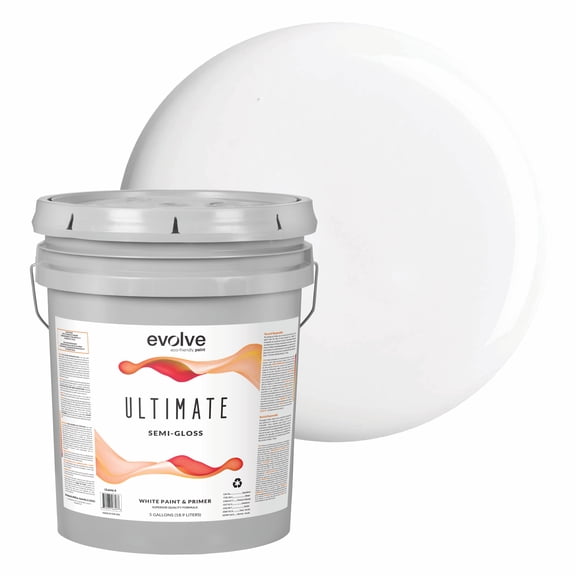 Evolve Ultimate Latex White Paint & Primer with Semi Gloss Finish, Interior/Exterior, 5 Gallon