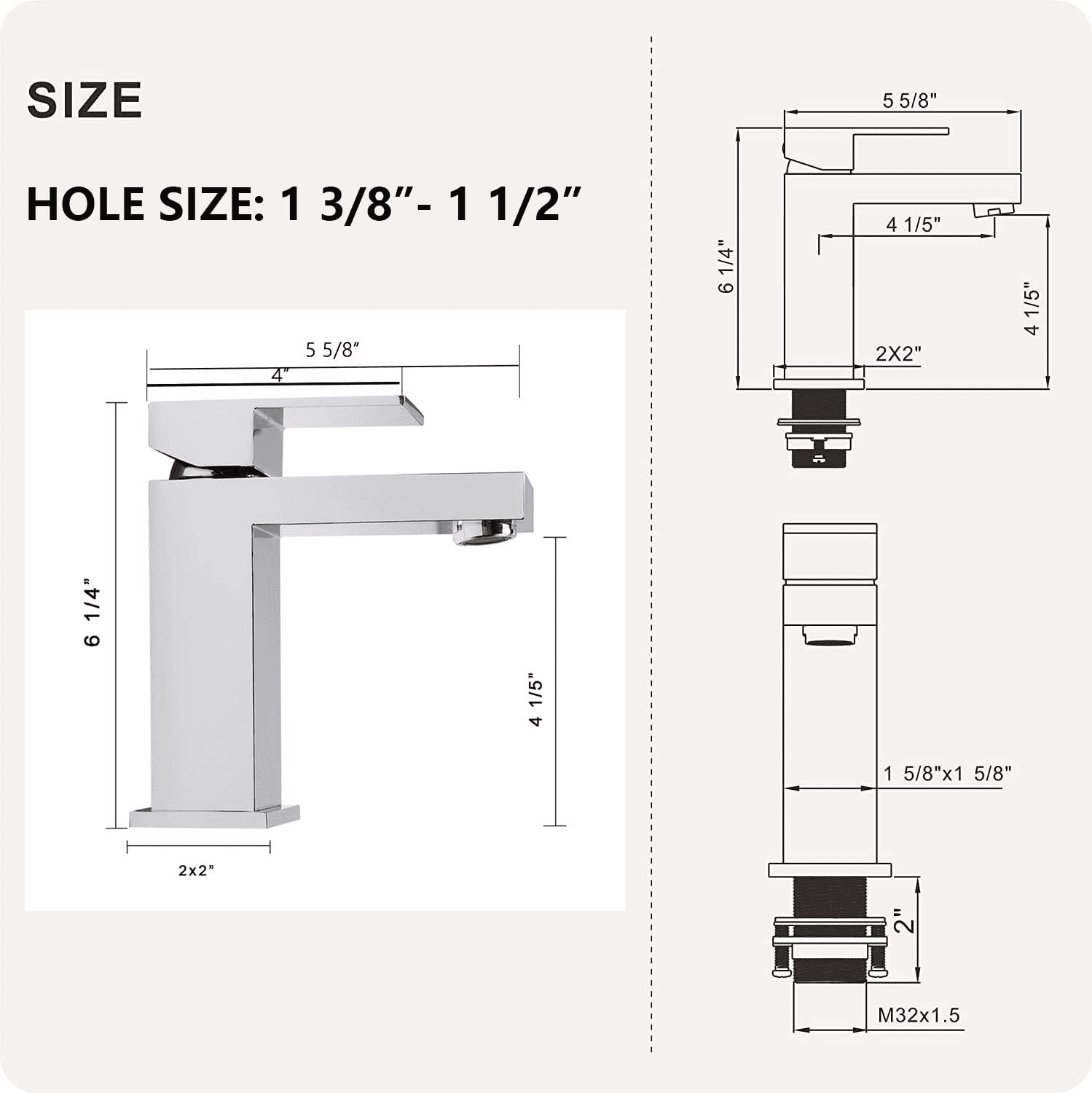 Modern Bathroom Faucet, Single Hole Chrome Bathroom Faucet, Solid Brass Chrome Polished Bathroom Sink Faucet, Single Handle Square Bathroom Faucet with Pop-up Drain