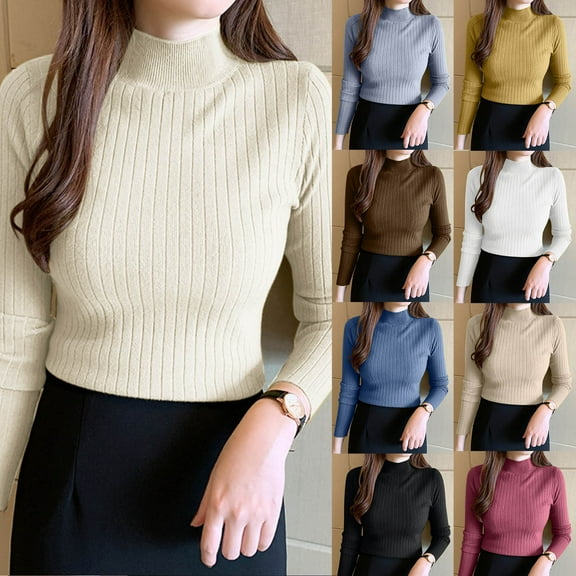 Multi-color Womens Tops Autumn and Winter Cardigan Women's New Half High Round Neck Hollow Knitted Top Loose Bottoming Shirts for Women