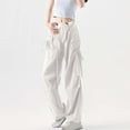thumbnail image 2 of hotojiny Cargo Pants Women Button Low Rise Drawstring Bow Tie Sweatpants Streetwear Cute Casual Pockets Hiking Wide Leg Trousers, 2 of 7