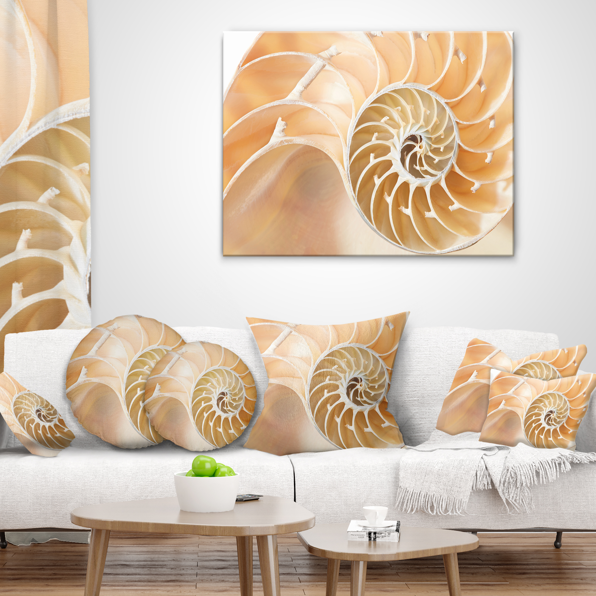 Designart Brown Nautilus Shell Pattern - Contemporary Throw Pillow - 12x20