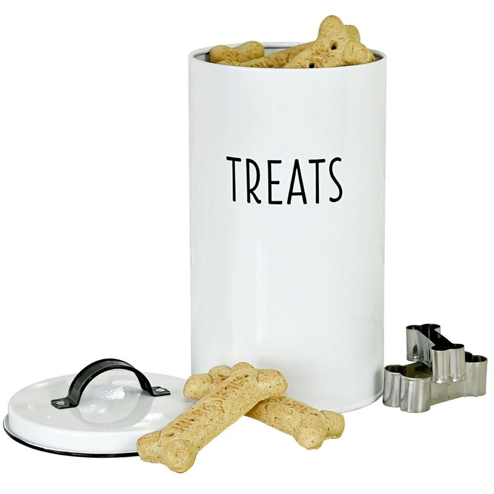 Outshine White Farmhouse Cat and Dog Treat Container with 2 Dog Bone