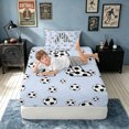 thumbnail image 5 of meiyoeat Sport Soccer Letter A Twin Sheets for Boys, Blue Cartoon Ball Theme Bedding, 3-Piece, 1 Flat Sheet, 1 Fitted Sheet and 1 Pillowcase, 5 of 6