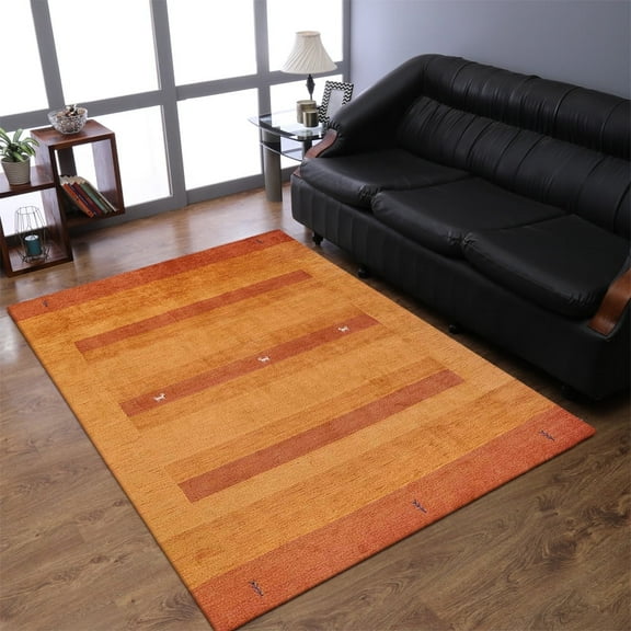Rugsotic Carpets Handmade Rugs Hand Knotted Loom Rectangle 8'x10' Orange Wool for Indoor Use