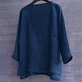 thumbnail image 4 of WTOBBY Women's Cotton Linen V-Neck Long Sleeve Shirt, Solid Color Casual Loose Fit Top, Relaxed Fashion Tee for Breathable Comfort, Unisex Style,Navy 2XL, 4 of 7