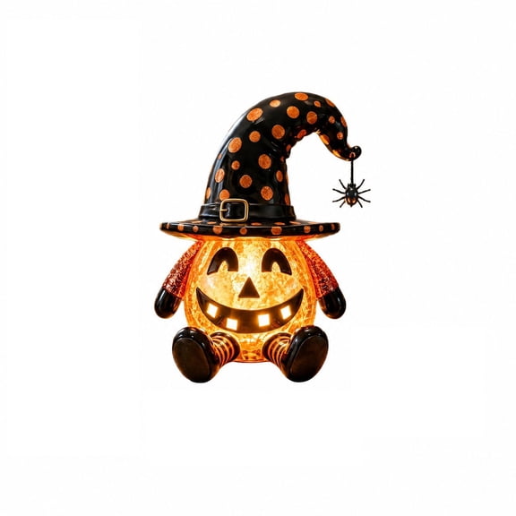 Halloween Decor Witch Hat Pumpkin LED Night Light, 11.8 Inch Creative Desk Decor for Shelf Mantel Bedside Tiered Tray Display, Glowing Halloween Accents Seasonal Home Ornaments