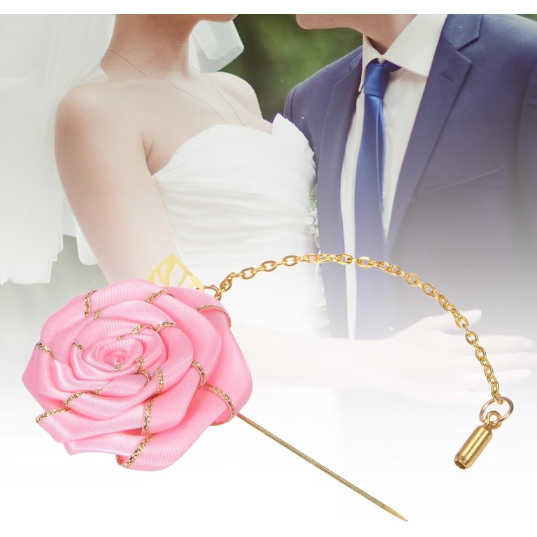 Bootool Rose Brooch Pin Cloth Rose Flower with Gold Leaf Brooch, Rose Flower Lapel Pin for Men Wedding Accessories/Suit Tuxedo Corsage Wedding Party