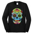 thumbnail image 2 of Wild Bobby, Colorful Floral Sugar Skull Streetwear Mens Long Sleeve Shirt, Black, Small, 2 of 3