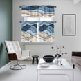 thumbnail image 6 of Modern Blue Khaki Stripe Ombre Curtain Tier and Valance Set 3 Piece, Abstract Water Ripple Art 3-inch Rod Pocket Window Tier Curtains Valance for Kitchen Living Room, 6 of 9