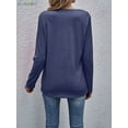 thumbnail image 4 of BadPiggies Womens V Neck Long Sleeve Cross Knot Casual T Shirts Solid Tunic Tops Blouses (L, Blue), 4 of 5
