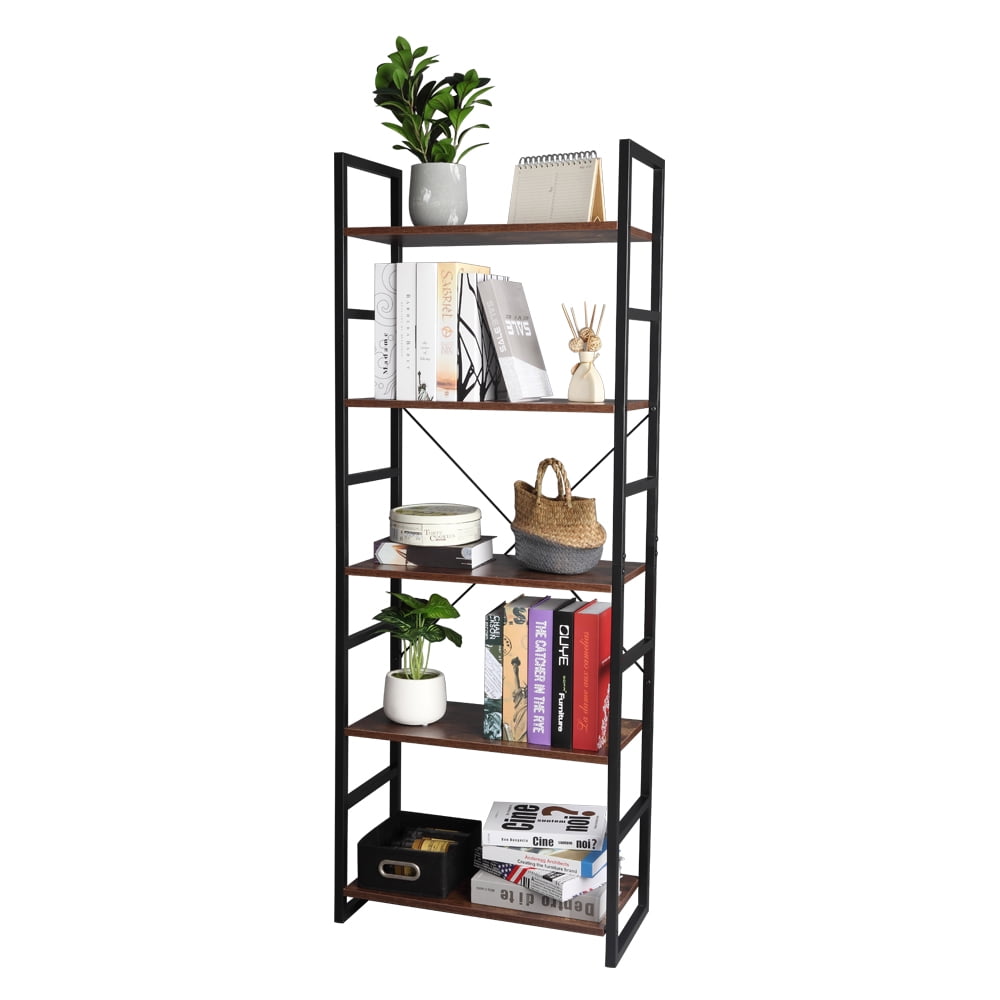 5 Tier Vintage Bookcase Shelf Storage Organizer Wood and Metal