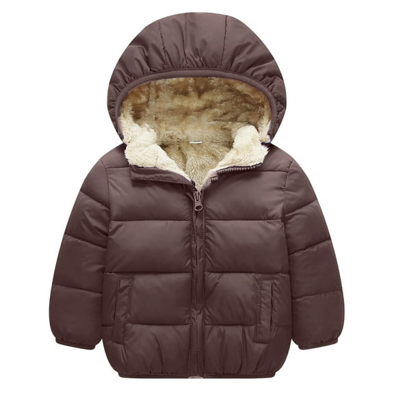 Boys Winter Coat Boys' Girls' Padded Coat Thickened Baby Hooded Jacket Down Jacket Puffer Jacket Boys Coffee 1 Y-2 Y
