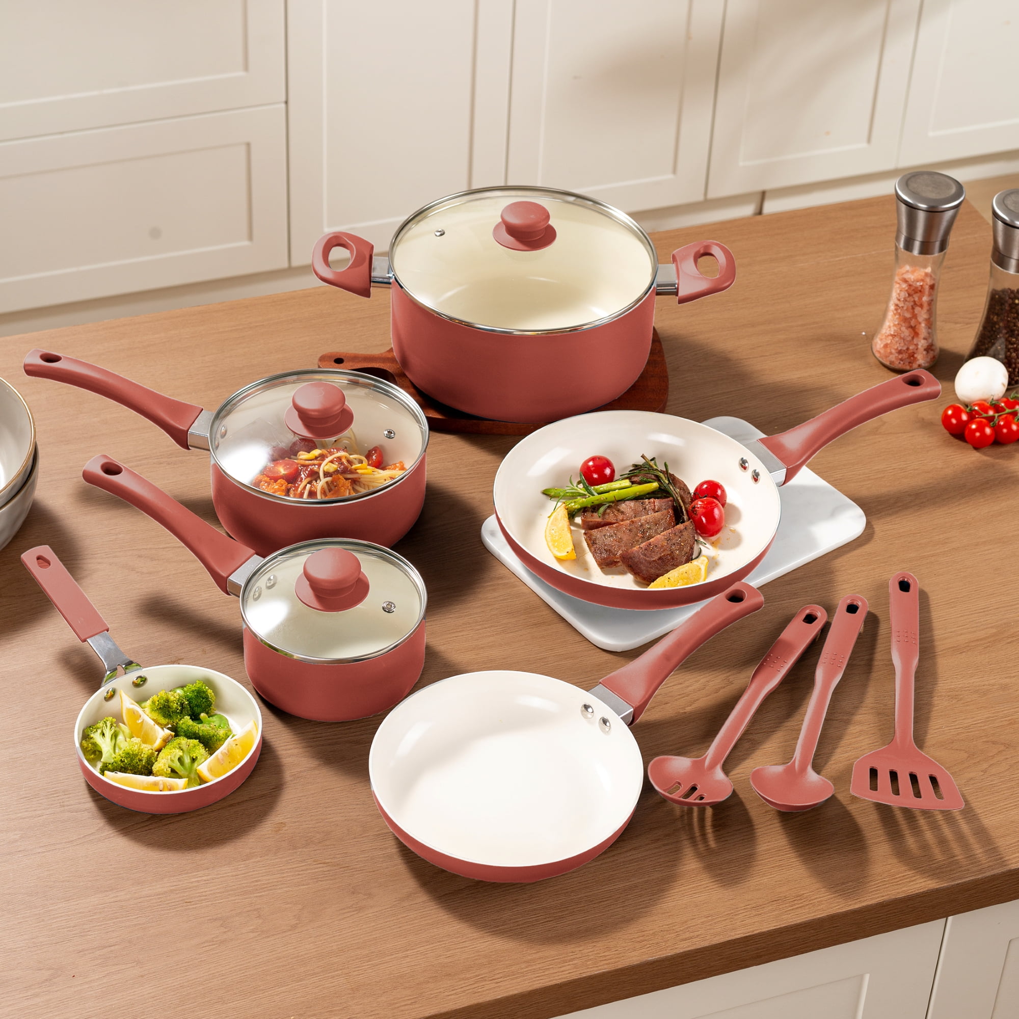 Mainstays Ceramic Aluminum 12 Pieces Set Red Canyon Nonstick