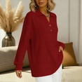thumbnail image 5 of Yrmaups Loose Fit Button Down Long Sleeve Top for Women, Plus Size Collared Casual Blouse, Soft Solid Pullover Tee for Fall Winter Office Daily Wear, Wine S, 5 of 7