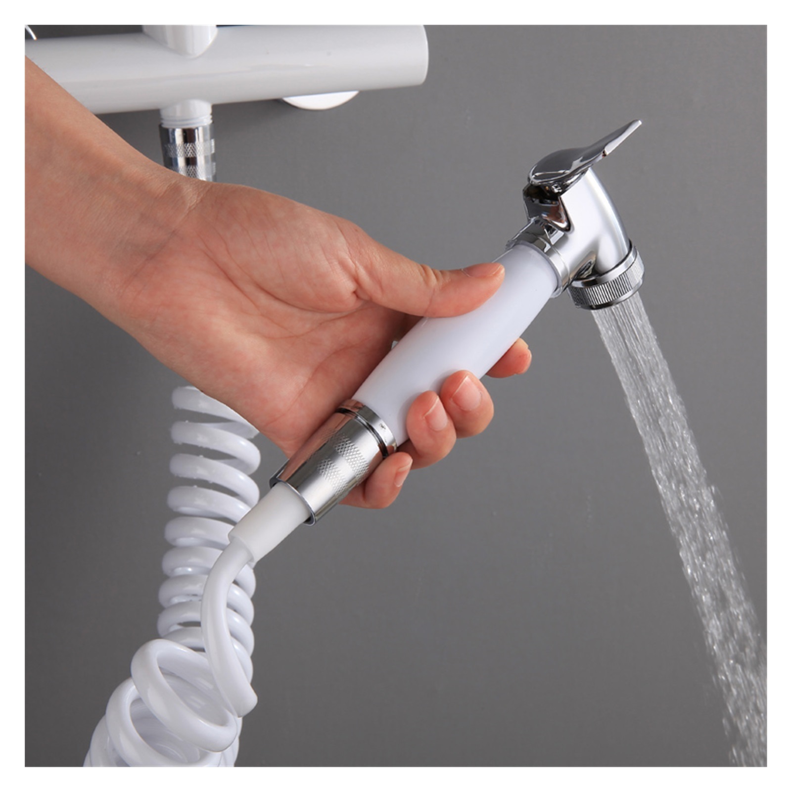 Bidet Faucet Set Hot and Cold White Chrome Toilet Corner Valve Hand held Hygienic Shower Head Wash Car Pet Sprayer Airbrush Tap