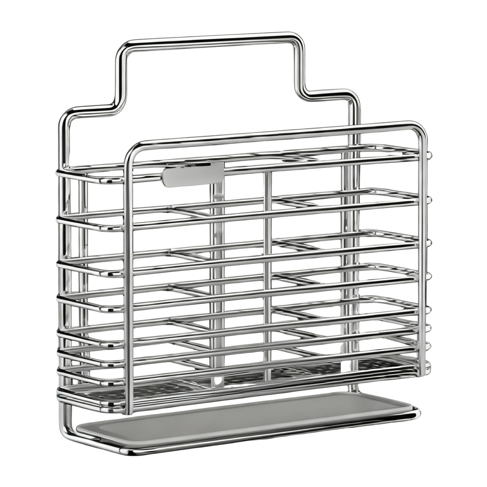 Utensil Holder Kitchen Organizer Cutlery Rack Stainless Steel Three Compartments for Home Wall Mount Storage Drying