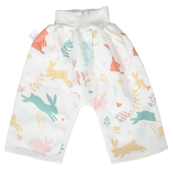 Pantalones de pañal impermeables para bebés y niños con patrón de conejito de dibujos animados, pantalones suaves para entrenamiento para ir al baño para niños y niñas, para usar de día y de noche M