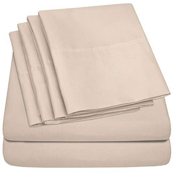 Sweet Home Collection 6-Piece 1500 Thread Count Egyptian Quality Deep Pocket Bed Sheet Set-2 Extra Pillow Cases, Full, Beige