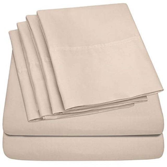 Sweet Home Collection 6-Piece 1500 Thread Count Egyptian Quality Deep Pocket Bed Sheet Set-2 Extra Pillow Cases, Full, Beige