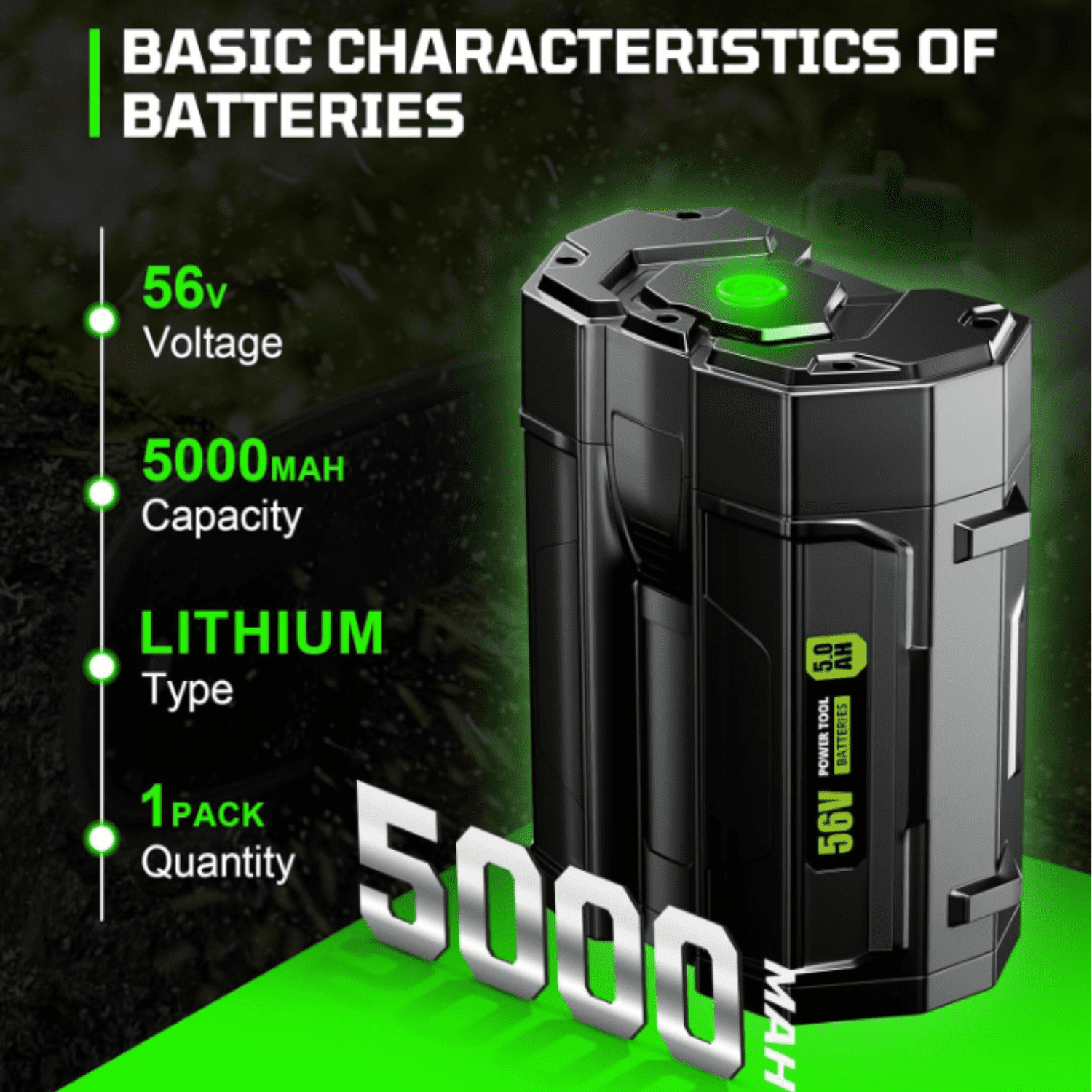 1Pack BA5600T 56V 5.0Ah Lithium Ion Battery Replacement for EGO 56V Battery BA2800T BA4200 BA4200T BA1400 BA5600T Replacement for EGO CS1604 CS1804 CS1403 HT2400 LB6504 Cordless Power Tools