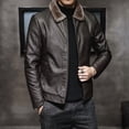 thumbnail image 1 of Chaquetas de cuero sintético de invierno para hombre con cremallera y cuello de piel, 1 of 5