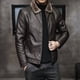 thumbnail image 1 of Chaquetas de cuero sintético de invierno para hombre con cremallera y cuello de piel, 1 of 5