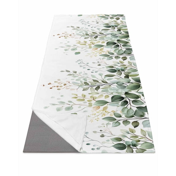 Eucalyptus Leaf Yoga Towel for Hot Yoga Non Slip, Weeping Green Botanical Summer Yoga Mat Towel Absorbent Yoga Sweat Towels Microfiber Hot Yoga Blanket for Bikram Pilates 26"x70"