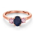 thumbnail image 3 of Gem Stone King 18K Rose Gold Plated Silver Blue Sapphire and Pink Lab Grown Diamond Engagement Ring for Women | 1.36 Cttw | Oval 7X5MM | Gemstone September Birthstone | Size 9, 3 of 6