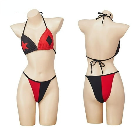 Harley Swimsuit Bikini Quinn Two Piece Swimwear Bathing Suit Super Villain Outfit Woman Crop Top Short