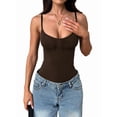 thumbnail image 2 of Womens U Neck Adjustable Spaghetti Strap Tight Tank Tops Casual Workout Basic Camisole Tops Brown L, 2 of 7
