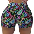 thumbnail image 2 of Haiem Watercolor Floral Paisley No Front Seam Biker Shorts for Women Yoga Workout Gym Bike Shorts with Tummy Control Moisture-Wicking-Large, 2 of 9