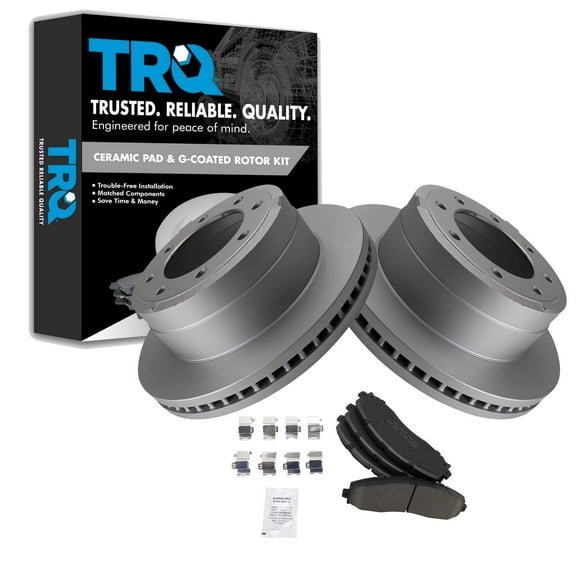 TRQ Rear Brake Pad & Rotor Kit Brake Pads Brake Rotor Ceramic Premium G-Coated Fits Select 2013-2019 Ford F-250 Super Duty F-350 Super Duty